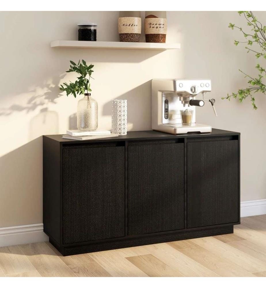 Sideboard Schwarz 111x34x60 cm Massivholz Kiefer