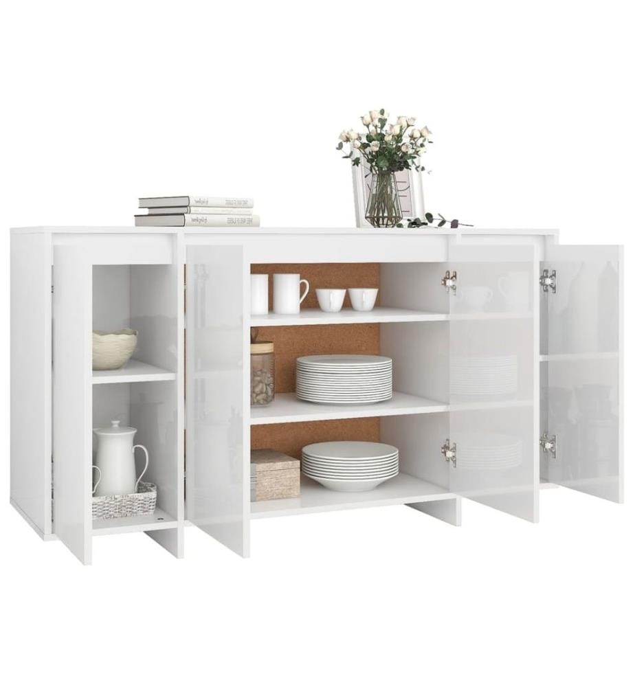 Buffet blanc brillant 135x41x75 cm bois d'ingénierie