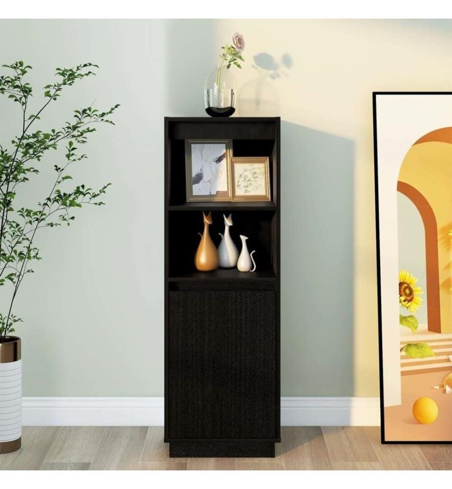 Highboard Schwarz 37x34x110 cm Massivholz Kiefer