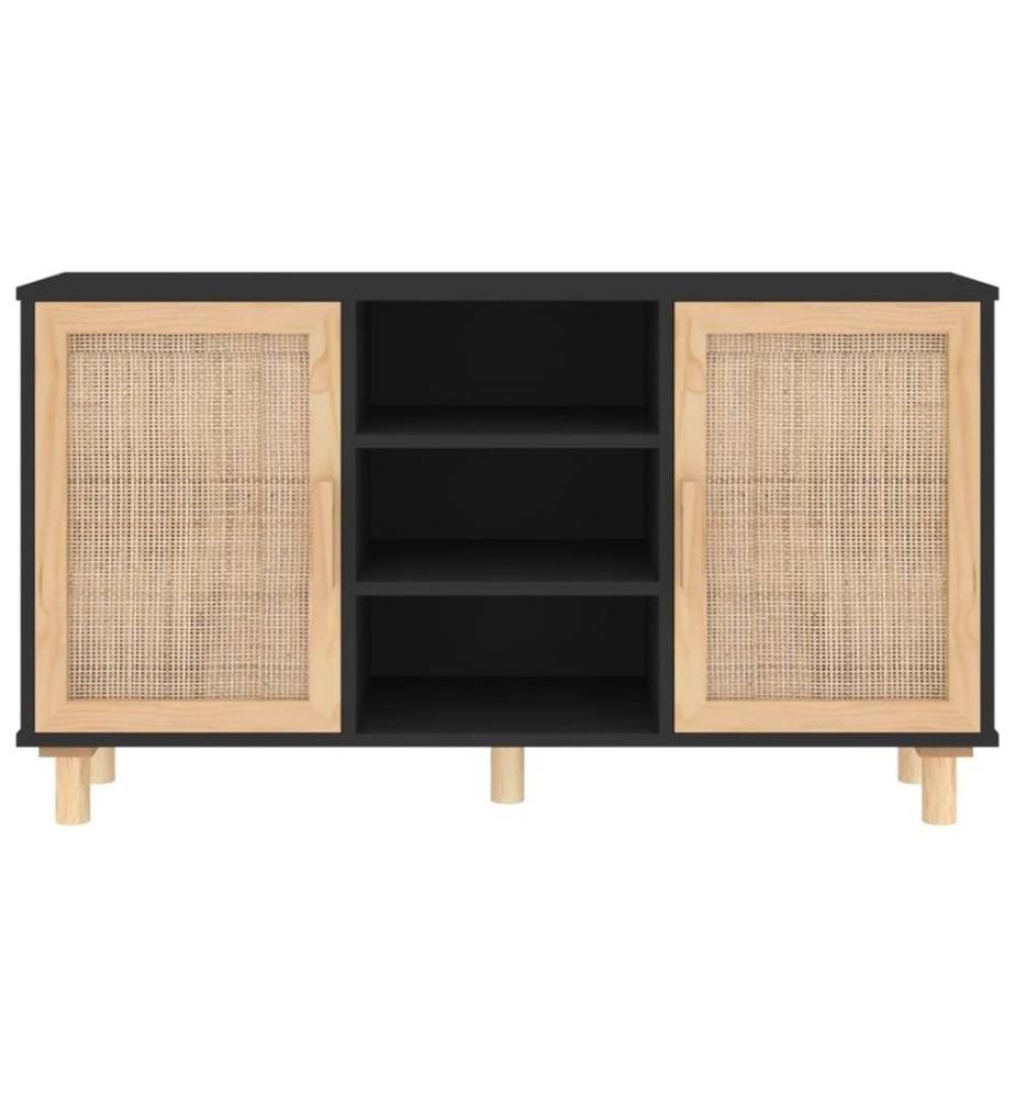 Buffet Noir 105x30x60 cm Bois de pin massif et rotin naturel