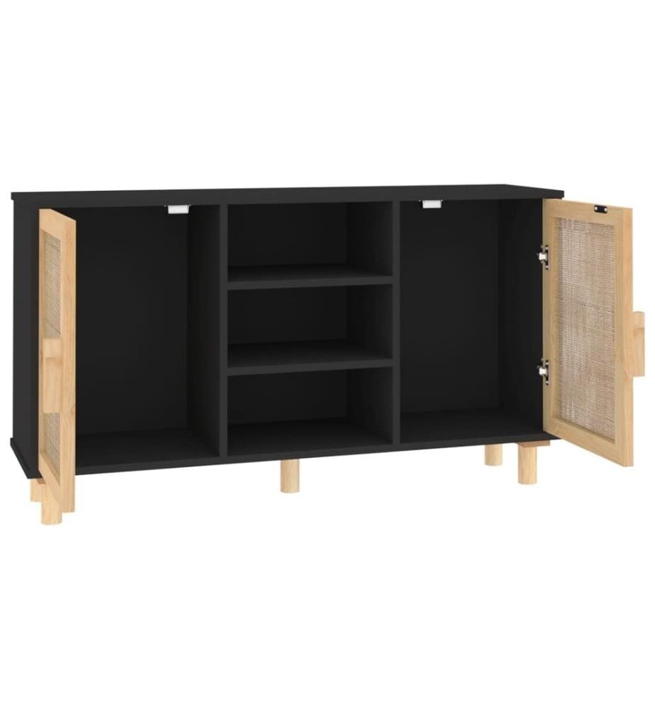 Buffet Noir 105x30x60 cm Bois de pin massif et rotin naturel