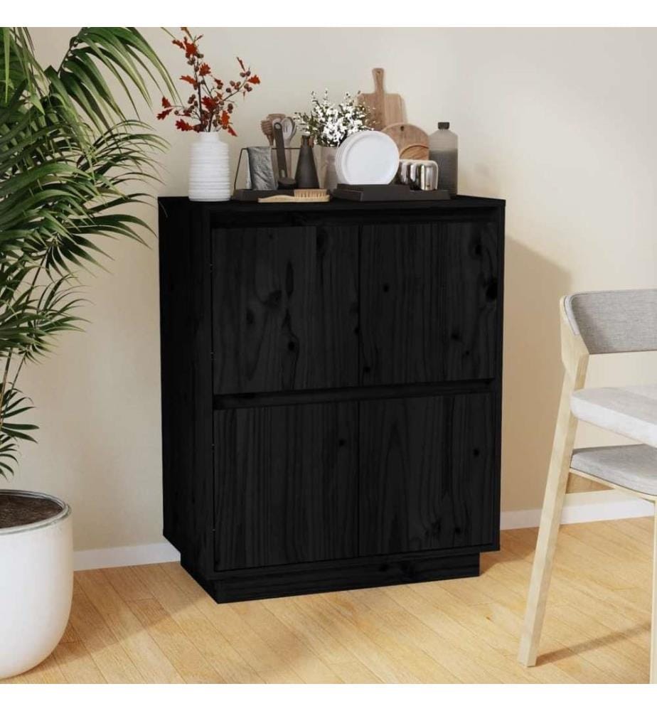 Sideboard Schwarz 60x34x75 cm Massivholz Kiefer