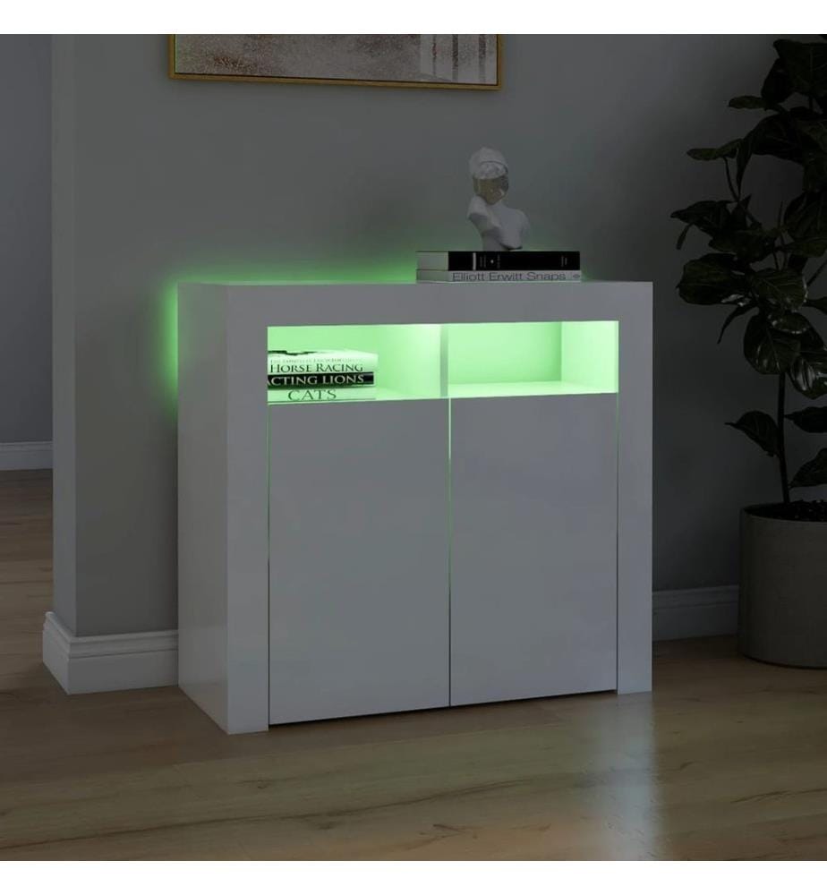 Buffet avec lumières LED blanc brillant 80x35x75 cm