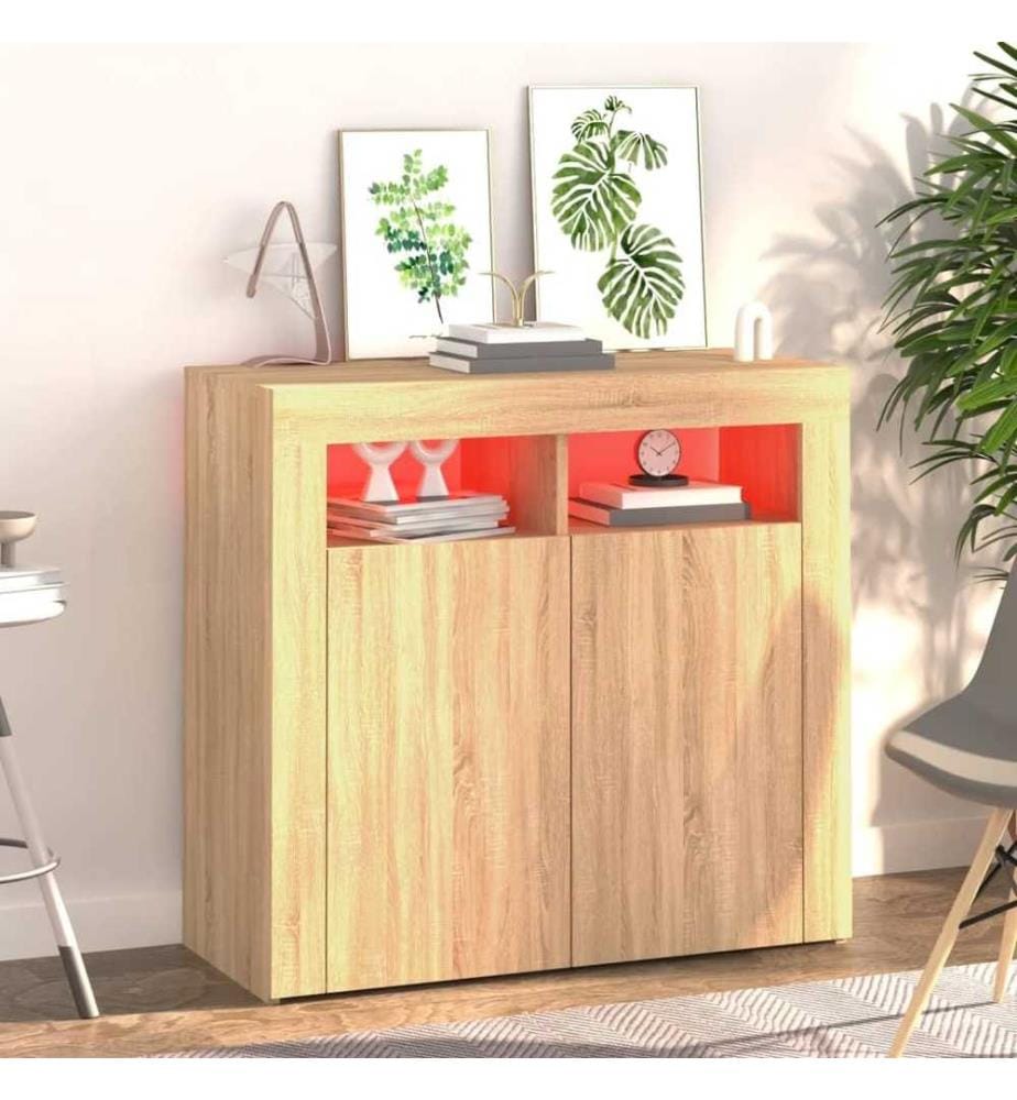 Buffet avec lumières LED chêne sonoma 80x35x75 cm