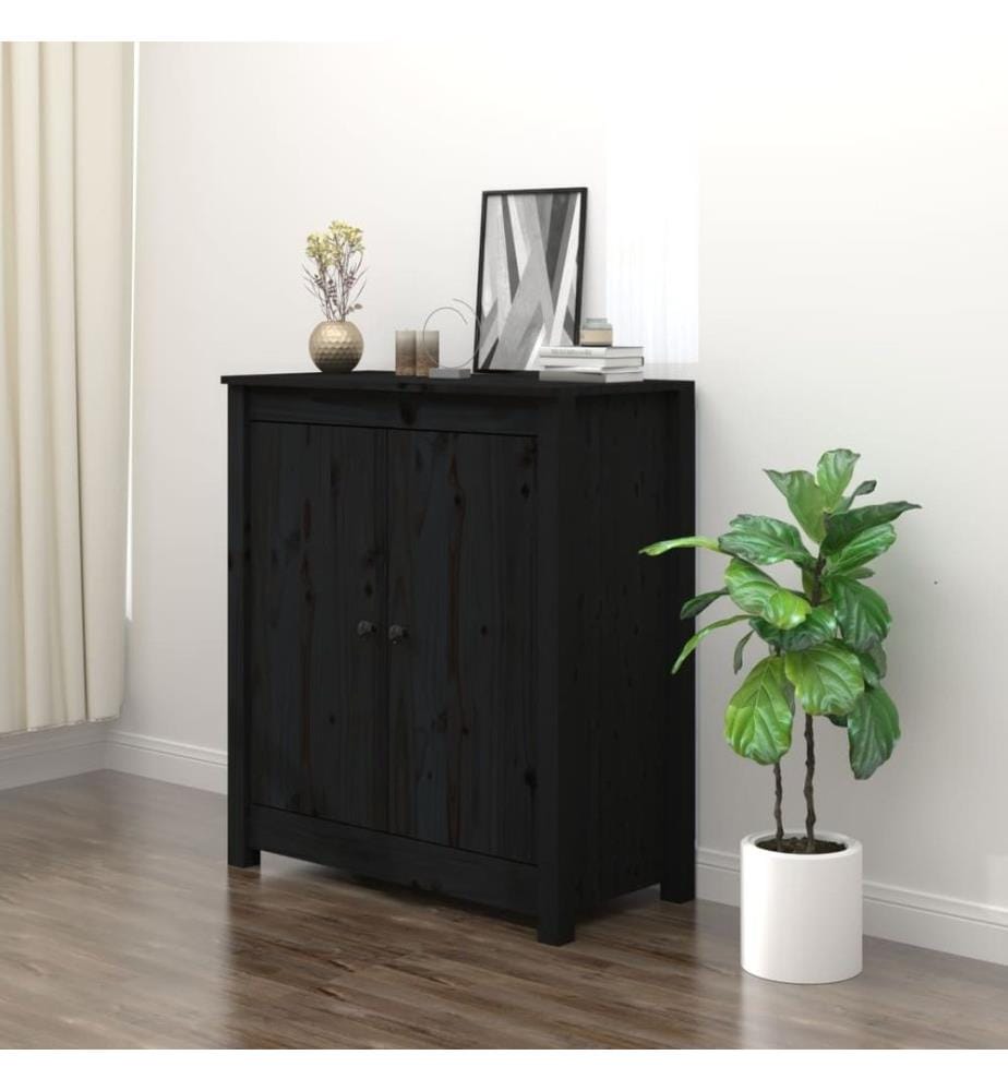 Sideboard Schwarz 70x35x80 cm Massivholz Kiefer