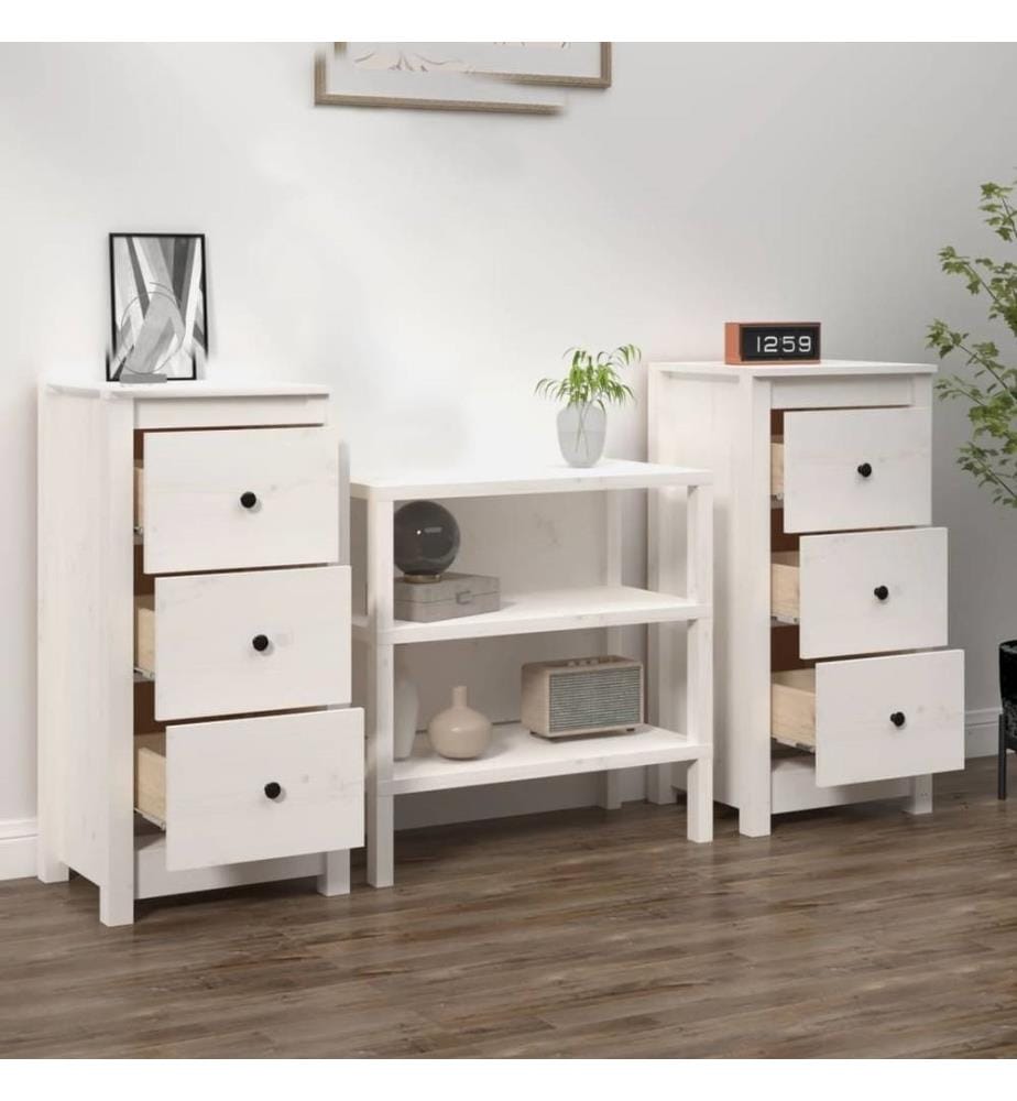 Sideboards 2 Stk. Weiss 40x35x80 cm Massivholz Kiefer