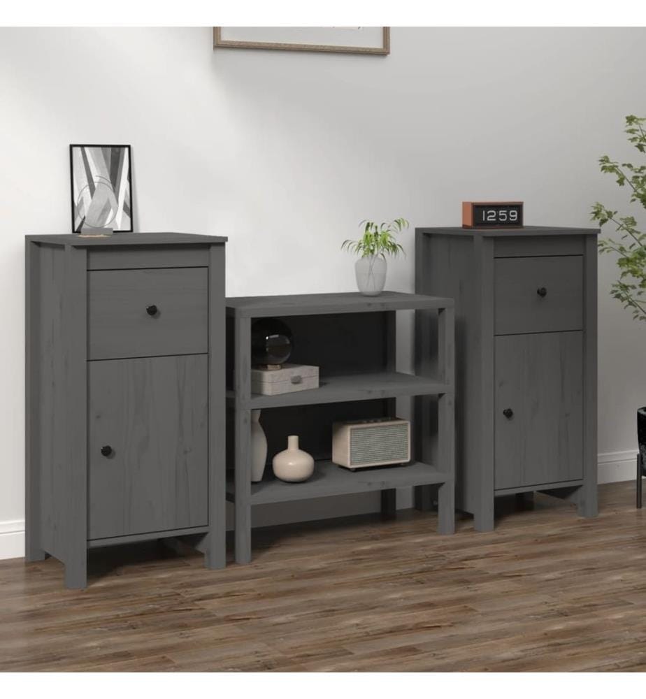 Sideboards 2 Stk. Grau 40x35x80 cm Massivholz Kiefer