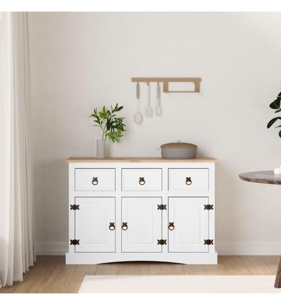 Sideboard Mexiko-Stil Kiefernholz Weiss 132x43x78 cm