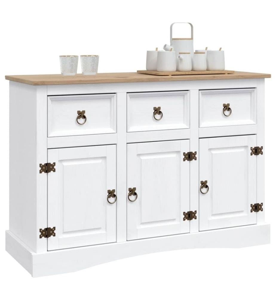 Sideboard Mexiko-Stil Kiefernholz Weiss 132x43x78 cm