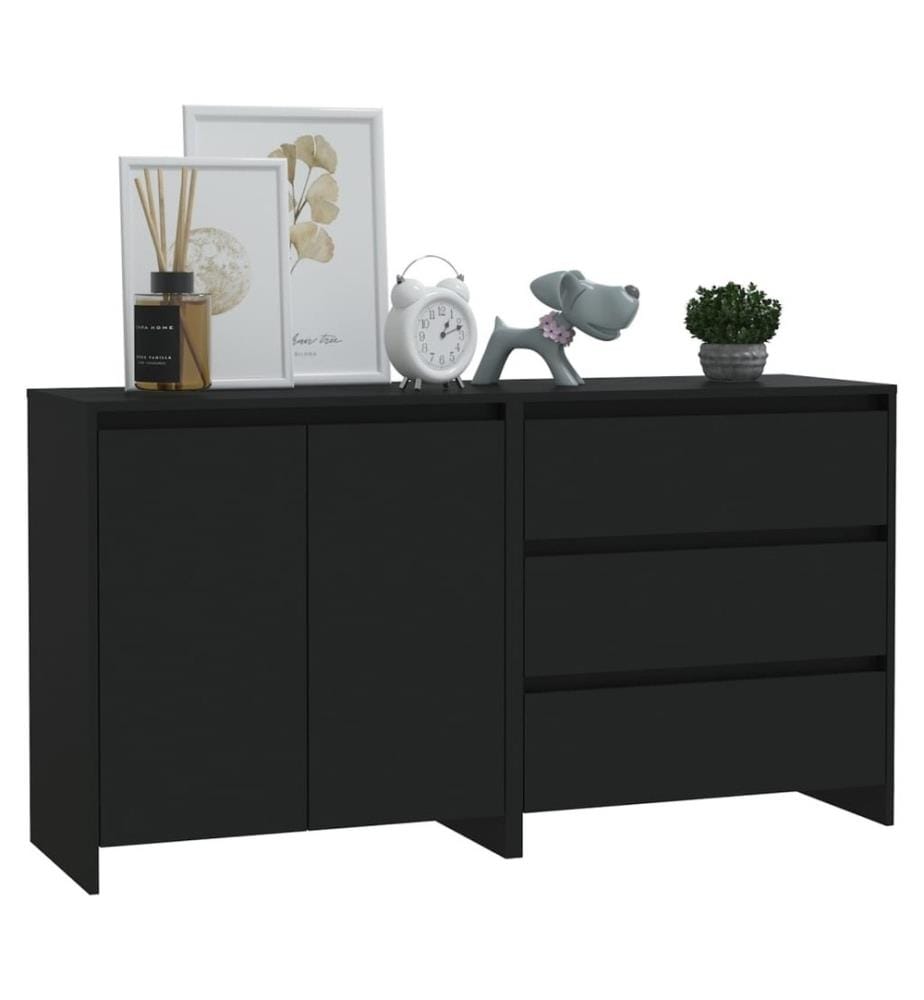 2-tlg. Sideboard Schwarz Holzwerkstoff