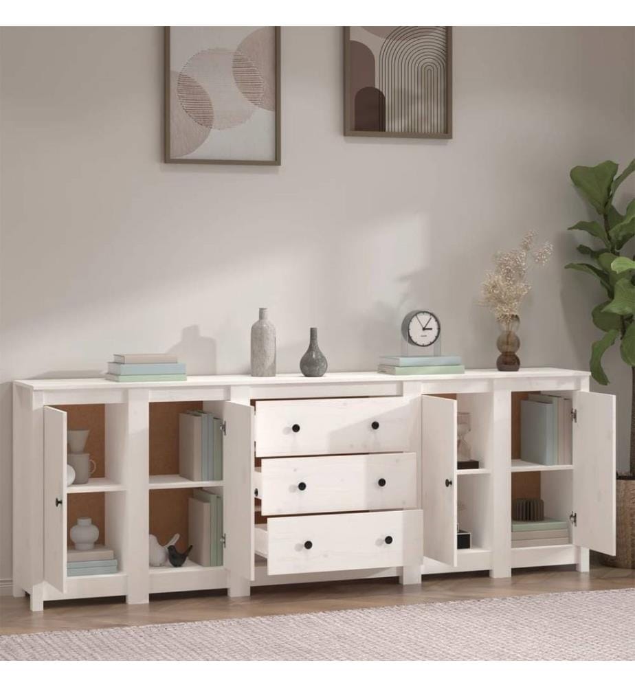 Buffet Blanc 230x35x80 cm Bois massif de pin
