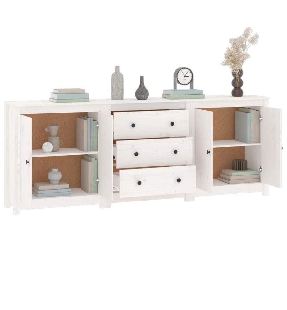Sideboard Weiss 210x35x80 cm Massivholz Kiefer