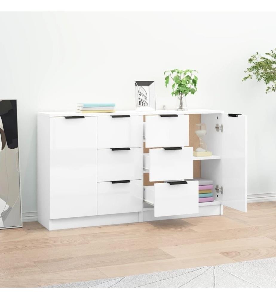 Sideboards 2 Stk. Hochglanz-Weiss 60x30x70 cm Holzwerkstoff