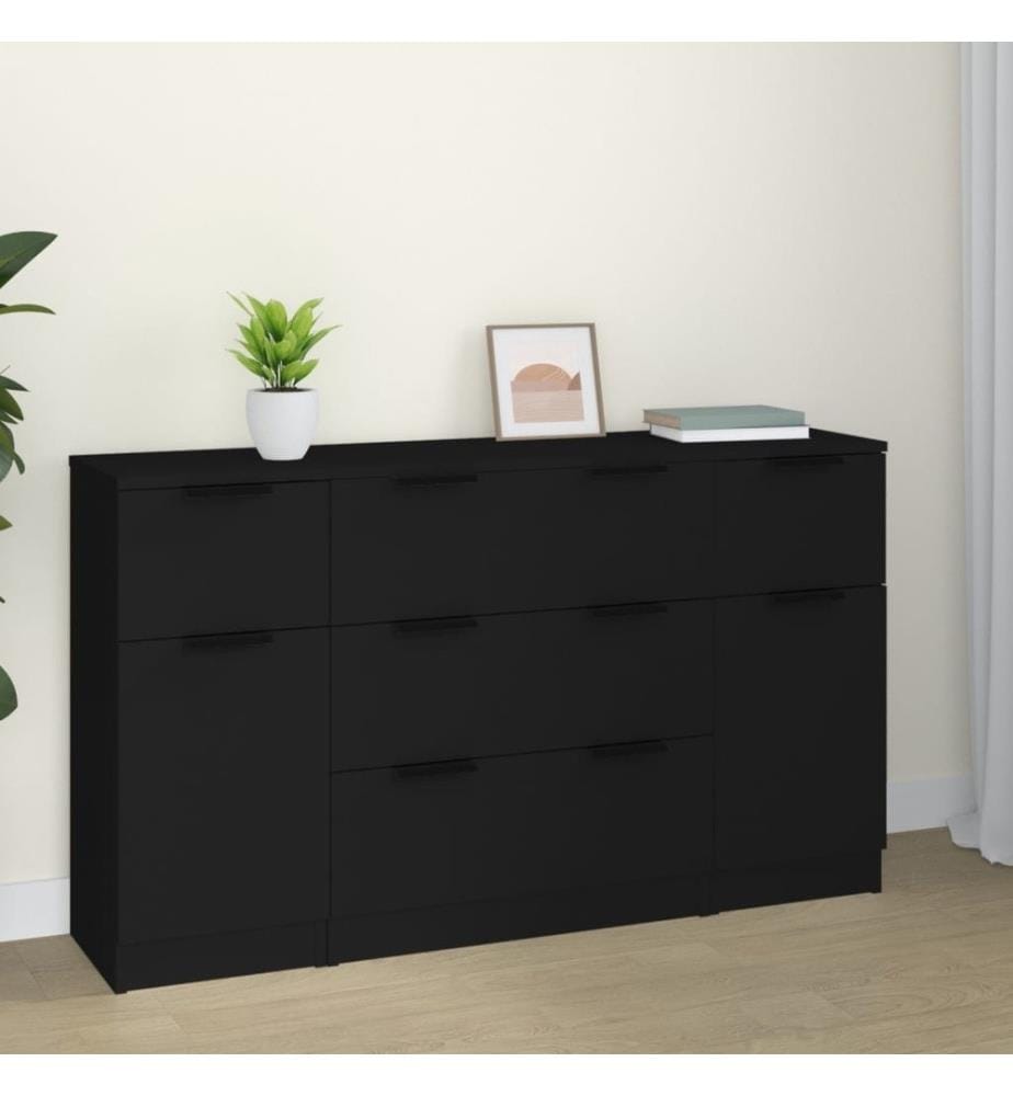 3-tlg. Sideboard-Set Schwarz Holzwerkstoff