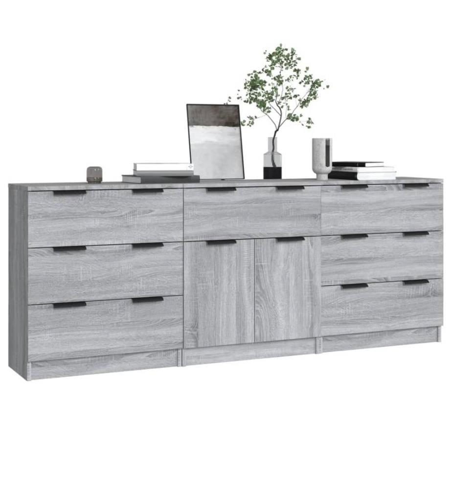 Buffets 3 pcs Sonoma gris Bois d'ingénierie