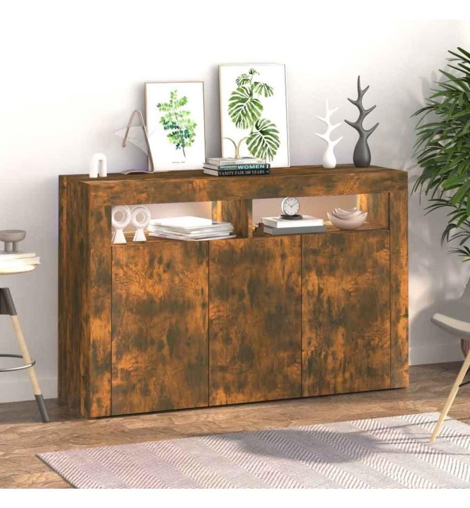 Sideboard mit LED-Beleuchtung Räuchereiche 115,5x30x75 cm