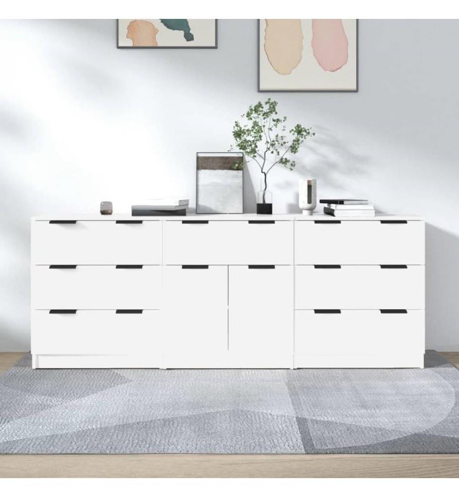 Buffets 3 pcs Blanc Bois d'ingénierie