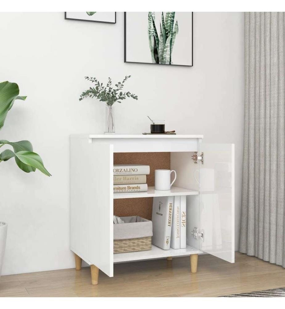 Sideboard mit Massivholz-Beinen Hochglanz-Weiss 60x35x70 cm