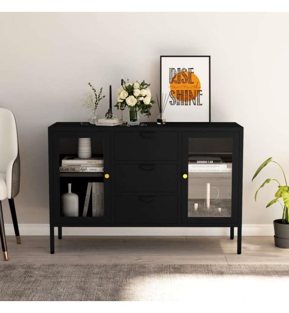 Sideboard Schwarz 105x35x70 cm Stahl und Hartglas