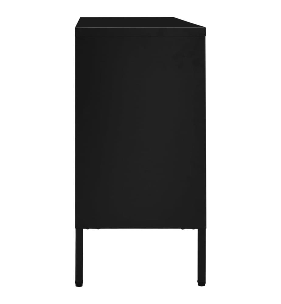 Buffet Noir 105x35x70 cm Acier et verre trempé