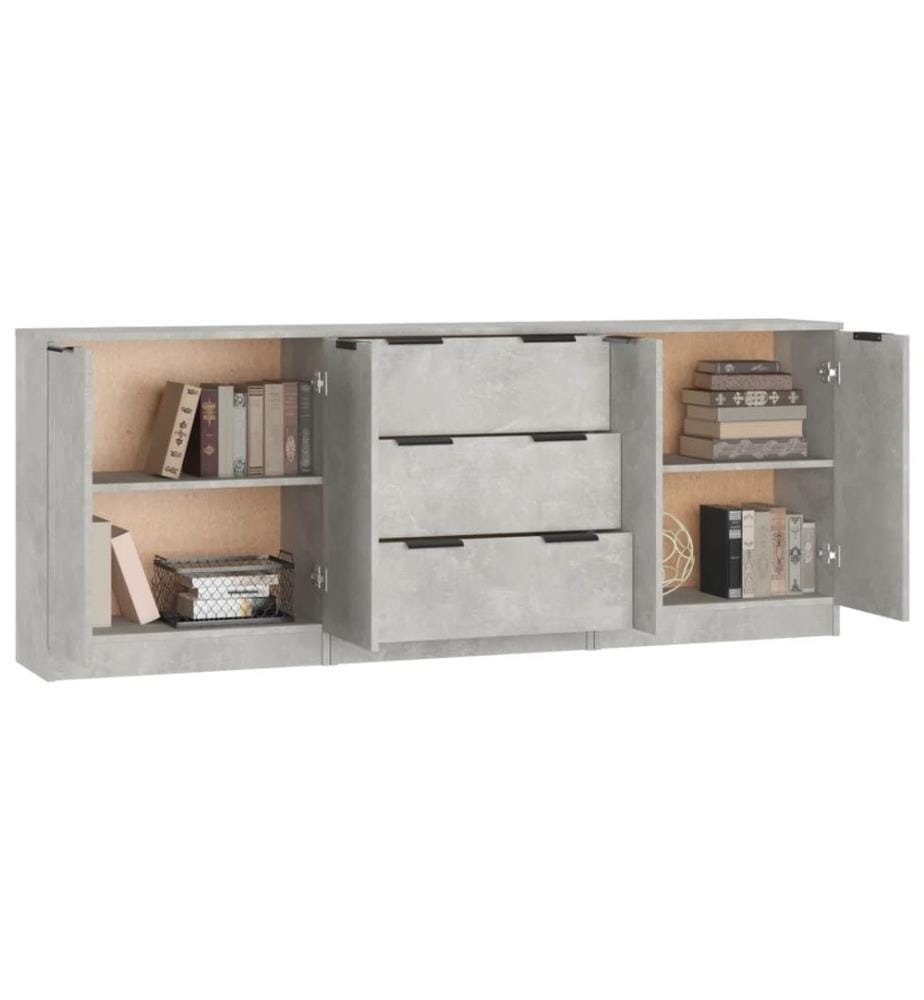 3-tlg. Sideboard-Set Betongrau Holzwerkstoff