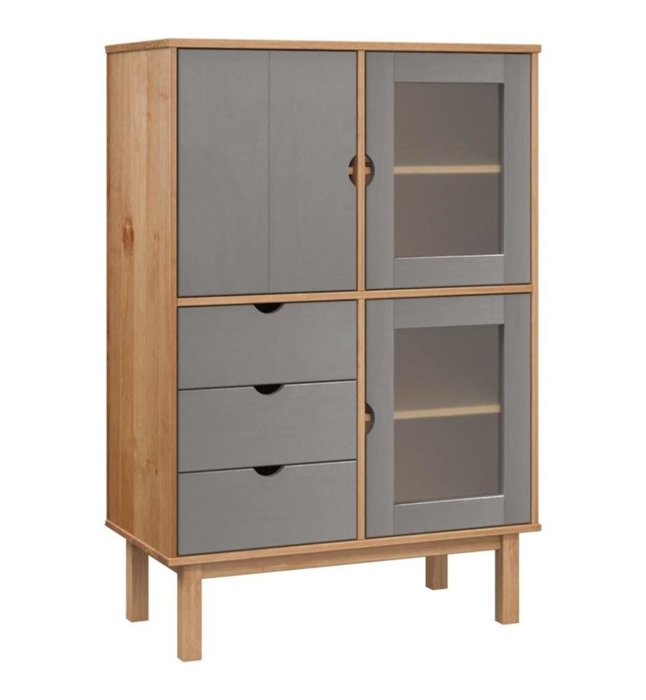 Buffet haut OTTA Marron et gris 85x43x125 cm Bois massif pin