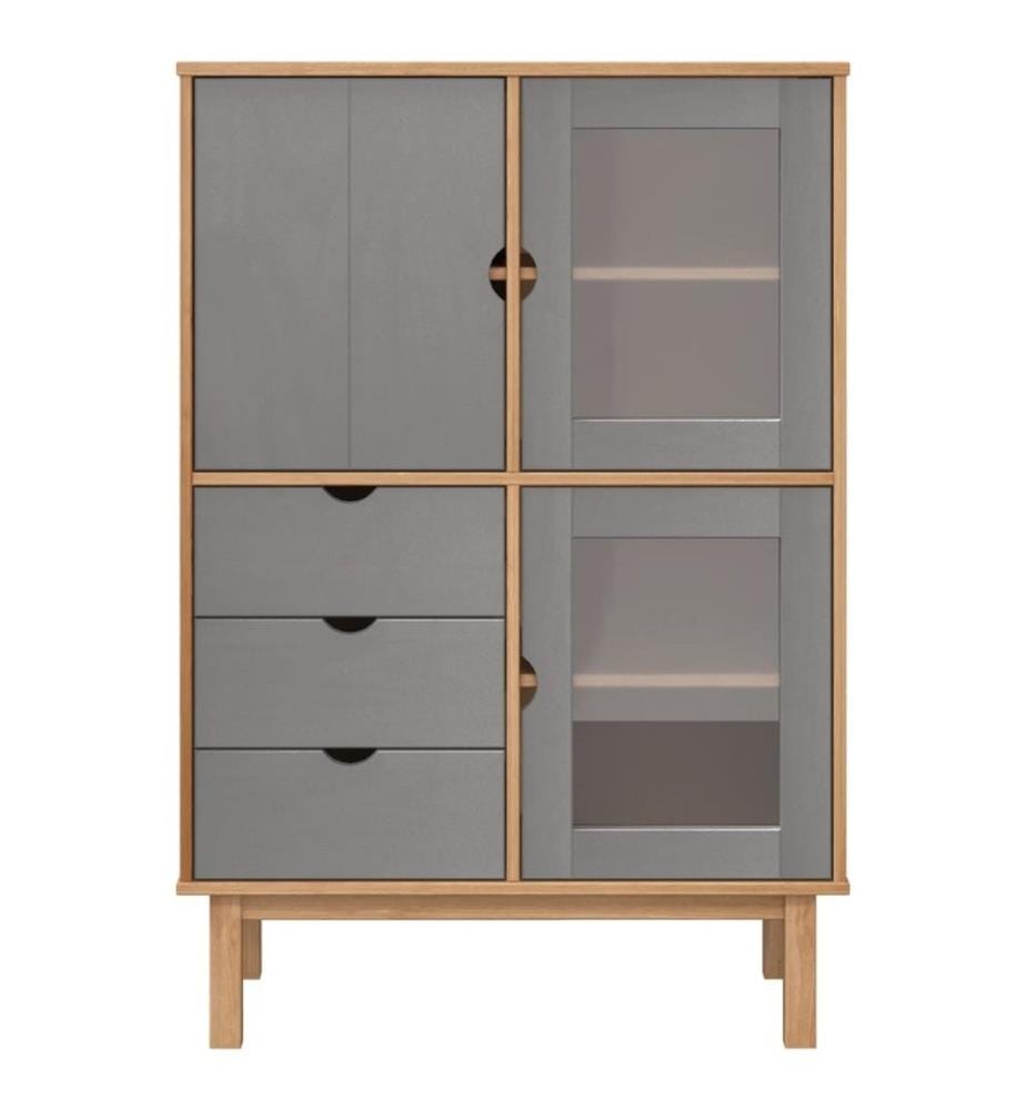 Buffet haut OTTA Marron et gris 85x43x125 cm Bois massif pin