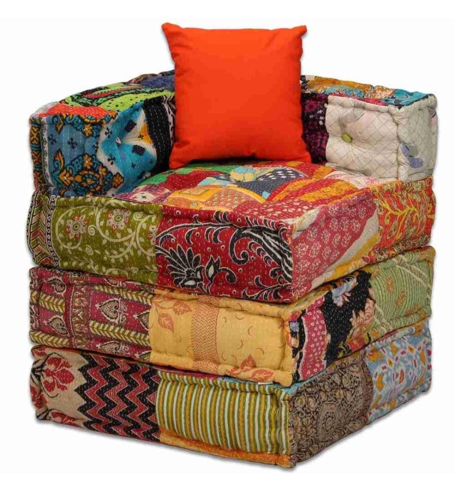 4-Sitzer Modularer Pouf Patchwork Stoff