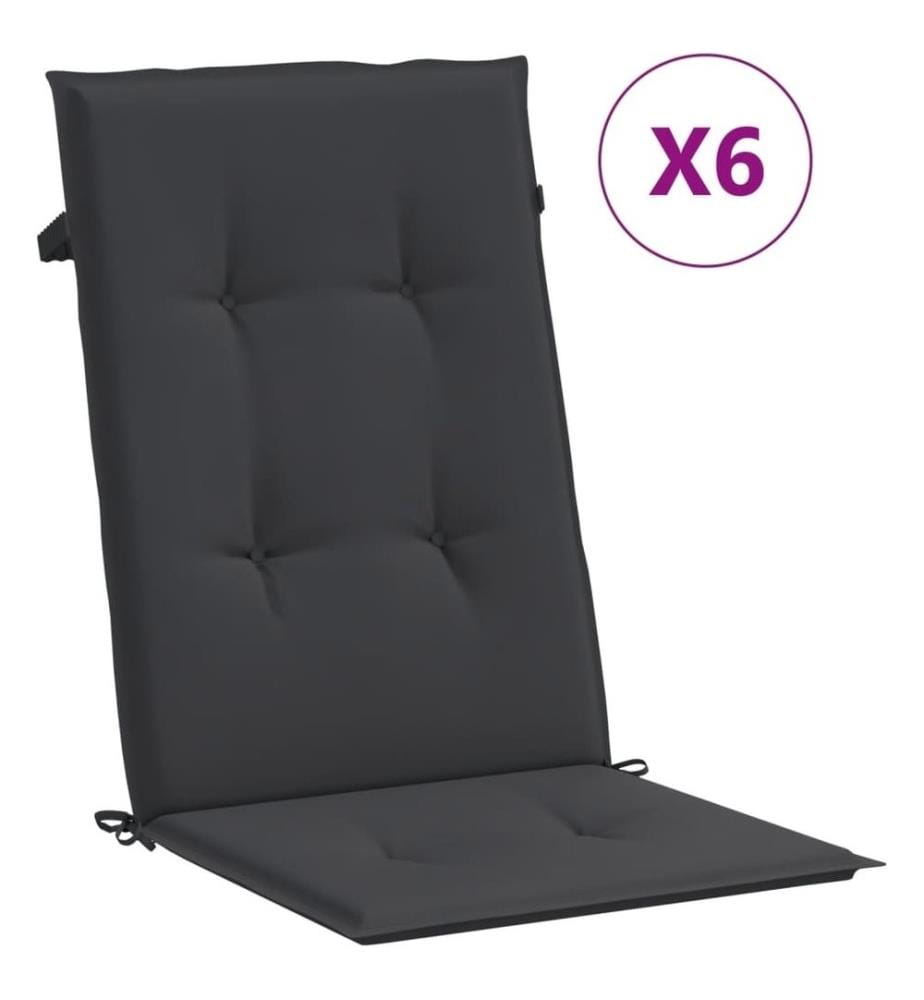 Gartenstuhlauflagen für Hochlehner 6 Stk. Schwarz 120x50x3 cm
