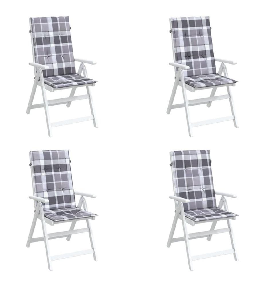 Coussins de chaise jardin à dossier haut lot de 4 carreaux gris
