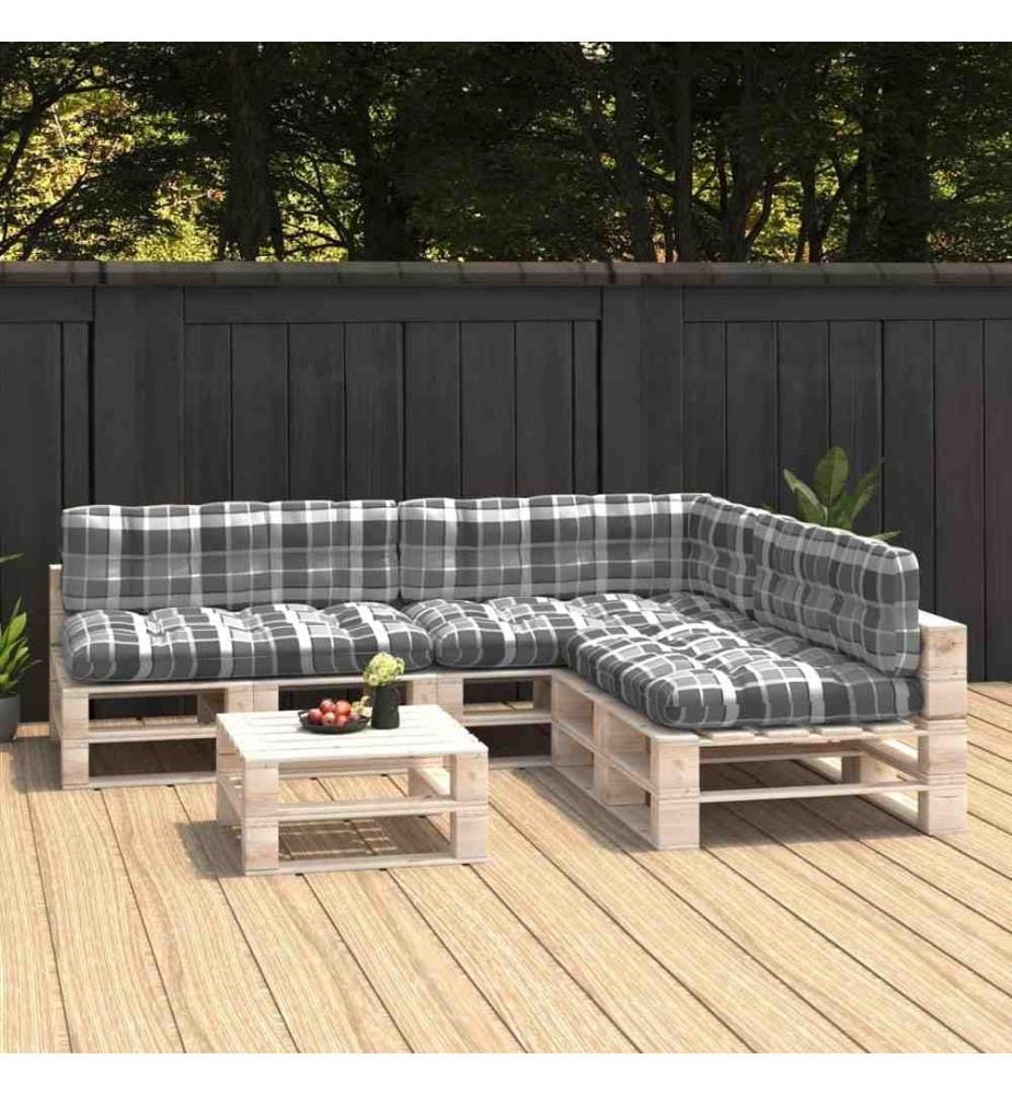 Palettensofa-Auflagen 7 Stk. Grau Karomuster