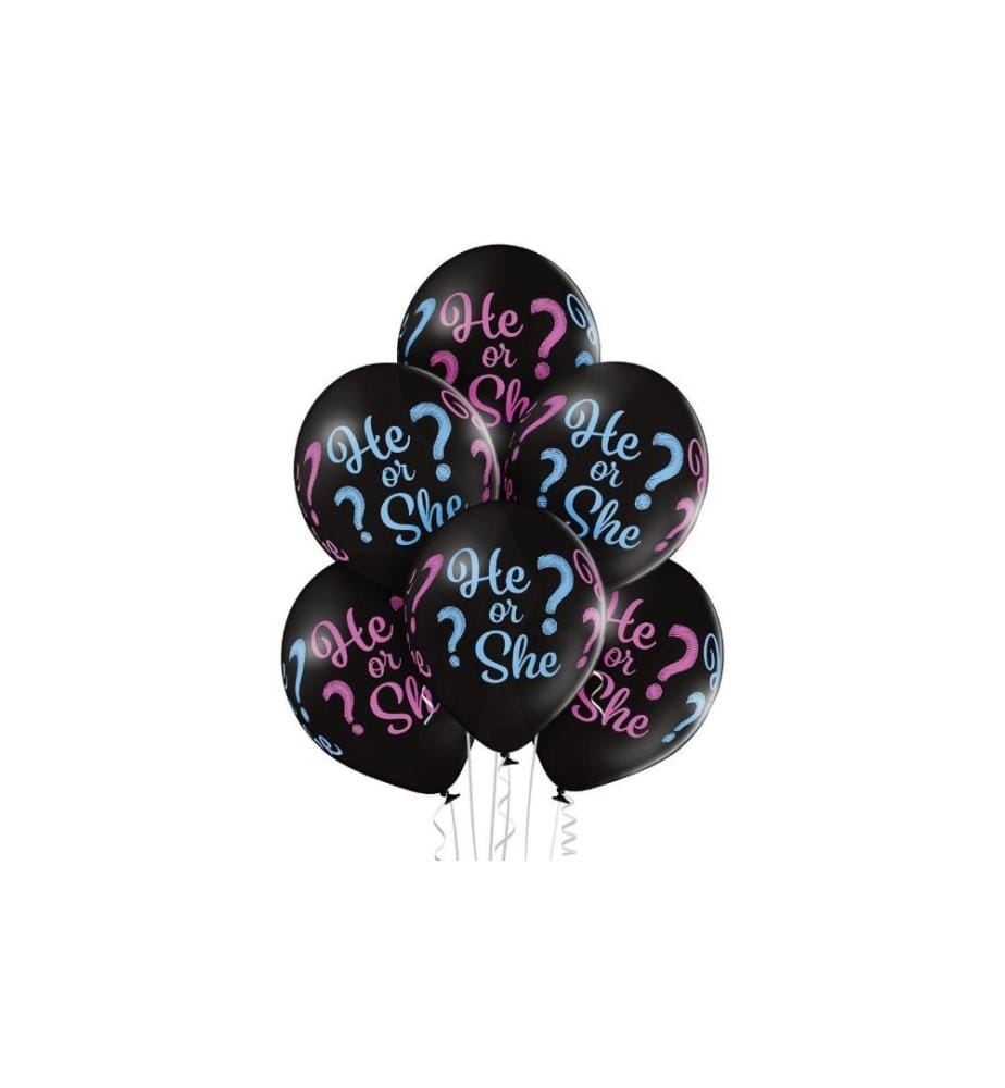 BELBAL - Ballon de baudruche He or She Bleu/Rose/Noir, Ø 30 cm, 50 pièces