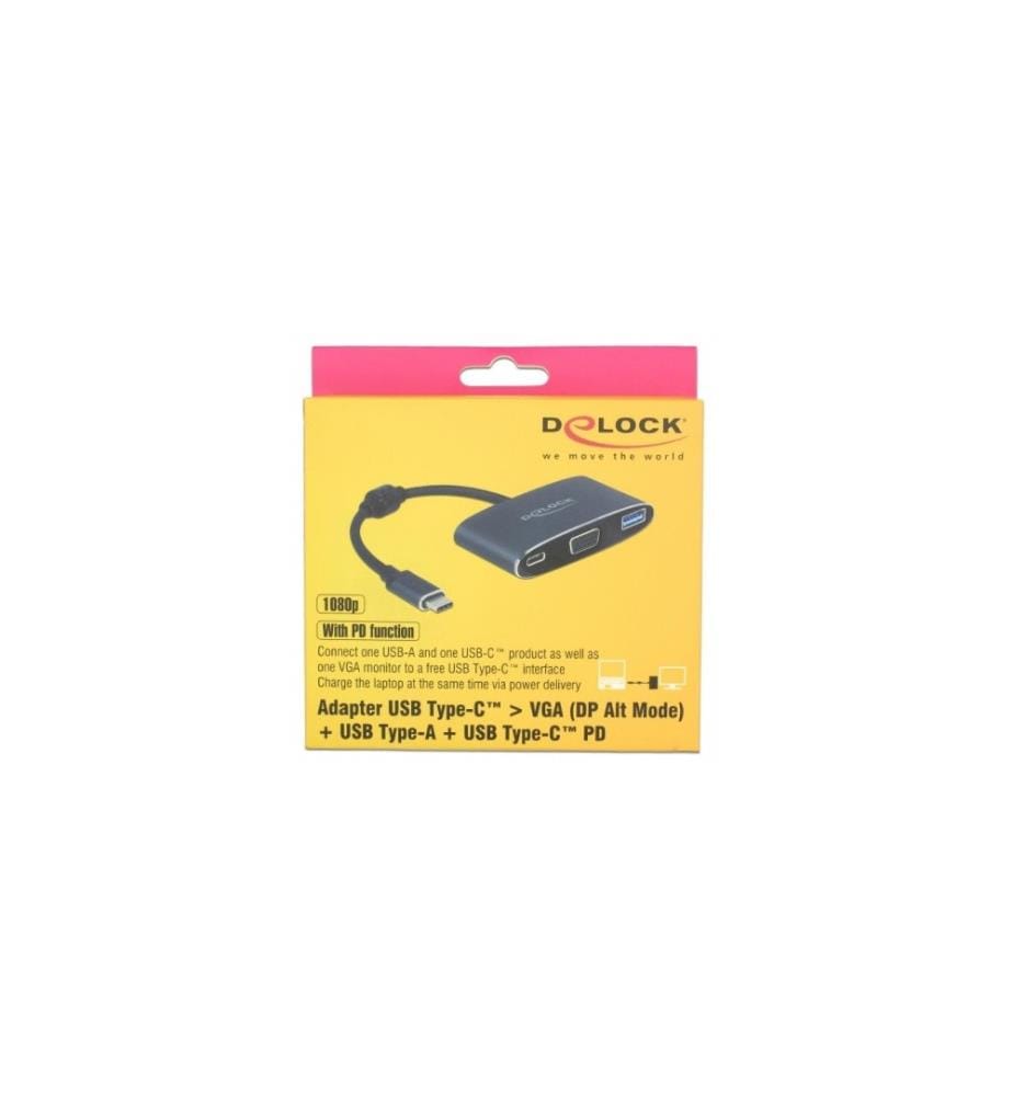 DELOCK - Adapter USB-C - VGA, USB 3.0 Schwarz