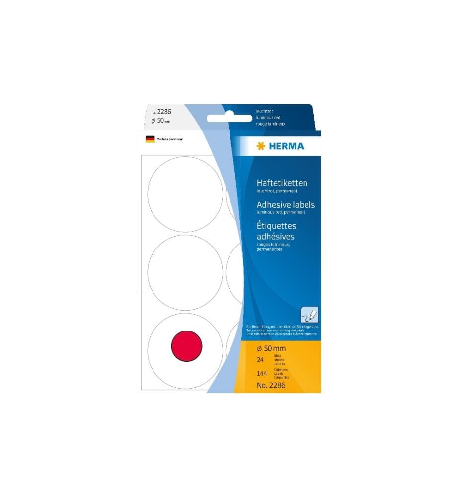 HERMA - Étiquettes multi-usage 2286 Rouge lumineux Ø 50 mm, 24 Bl