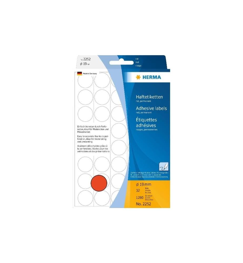 HERMA - Étiquettes multi-usage 2252 rouge Ø 19 mm, 32 Blatt
