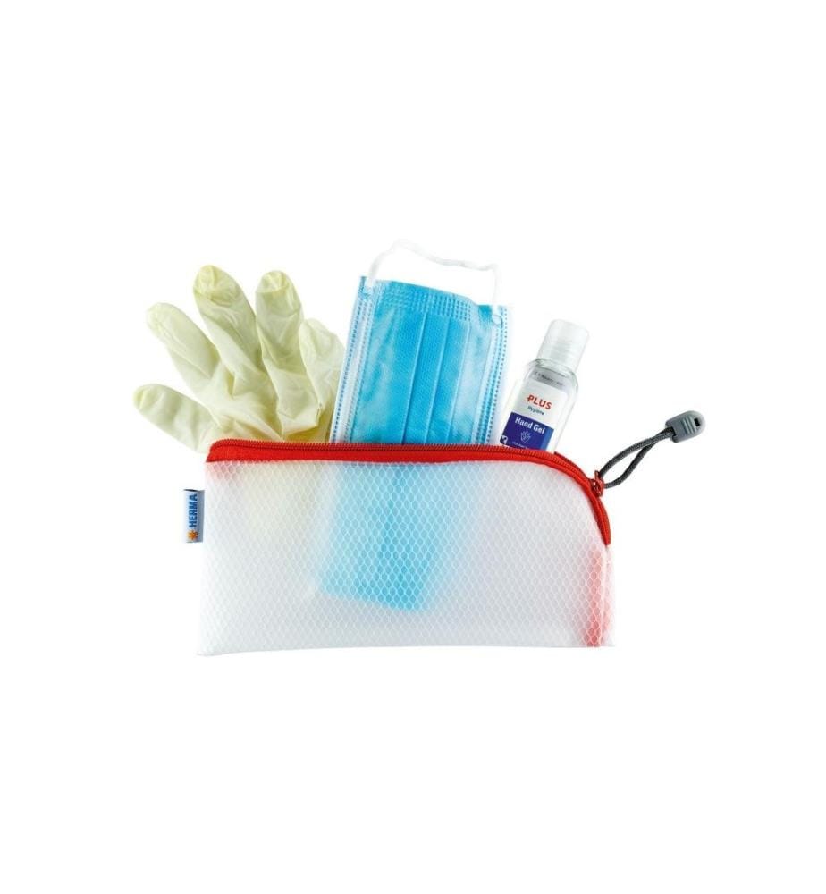 HERMA - Étui Mesh Bag 23 x 11 cm, Rouge / Blanc