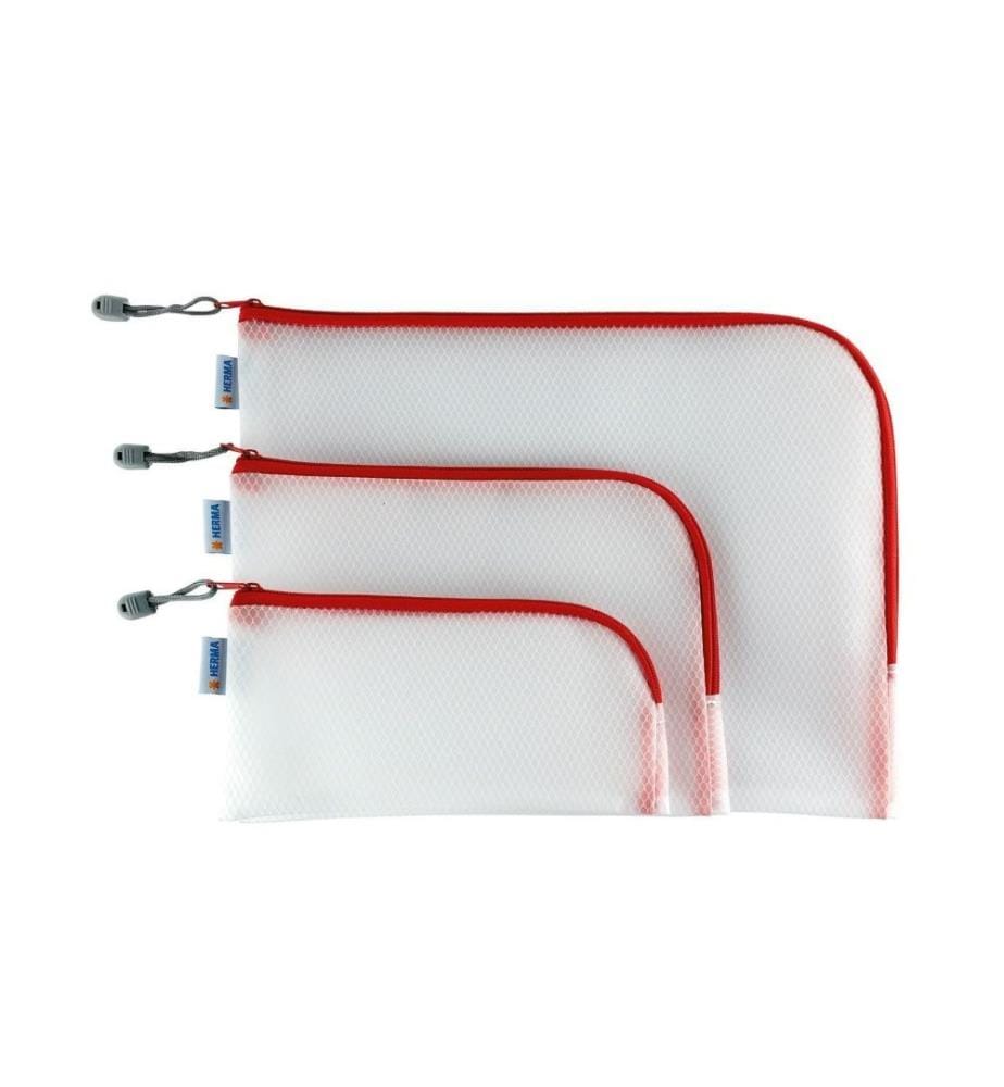 HERMA - Étui Mesh Bag 23 x 11 cm, Rouge / Blanc