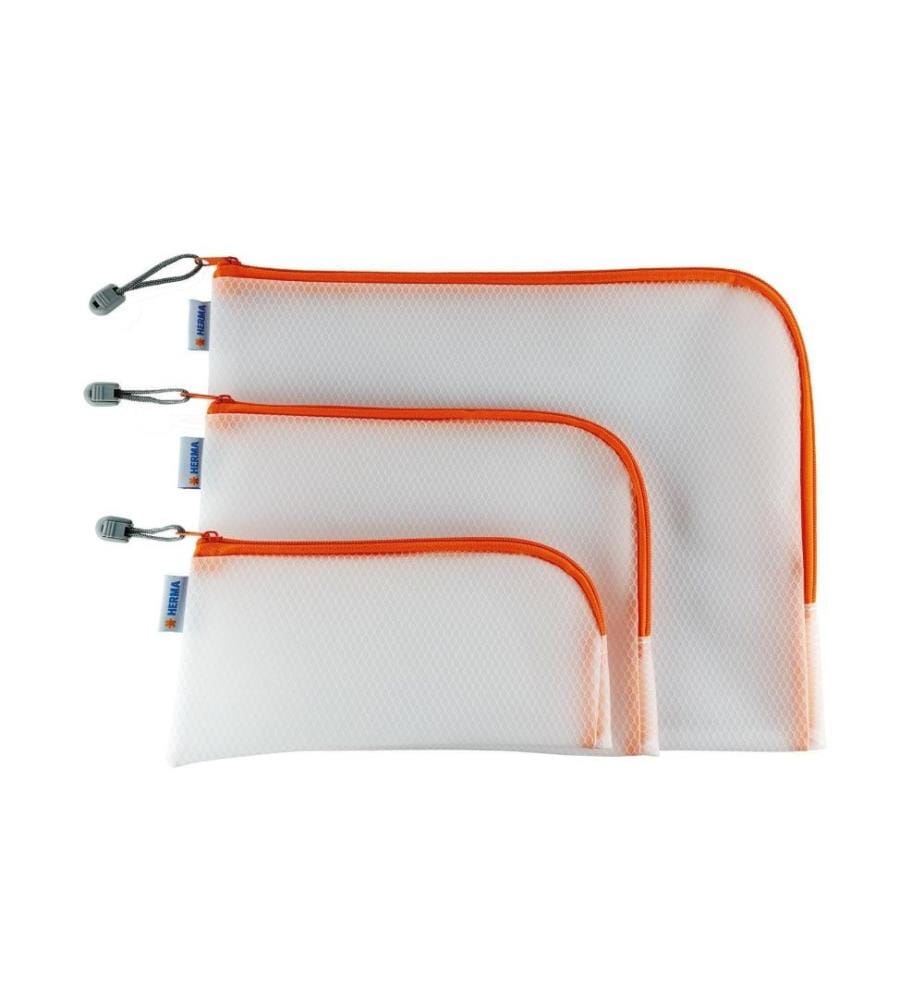HERMA - Etui Mesh Bag 23 x 11 cm, Orange/Weiss