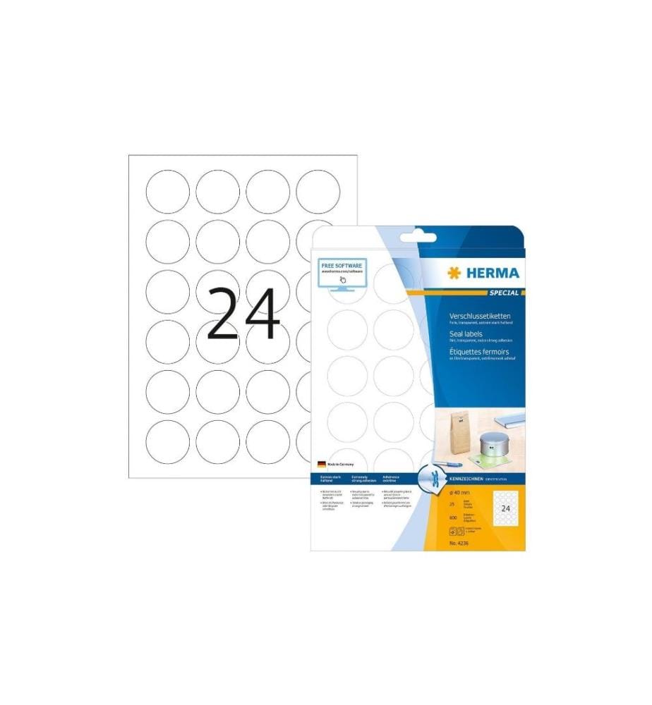 HERMA - Étiquettes rondes Étiquettes de fermeture 4236 40 mm