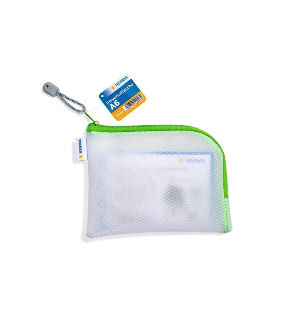 HERMA - Étui Mesh Bag A6, 10.5 x 14.8 cm, Vert/Blanc