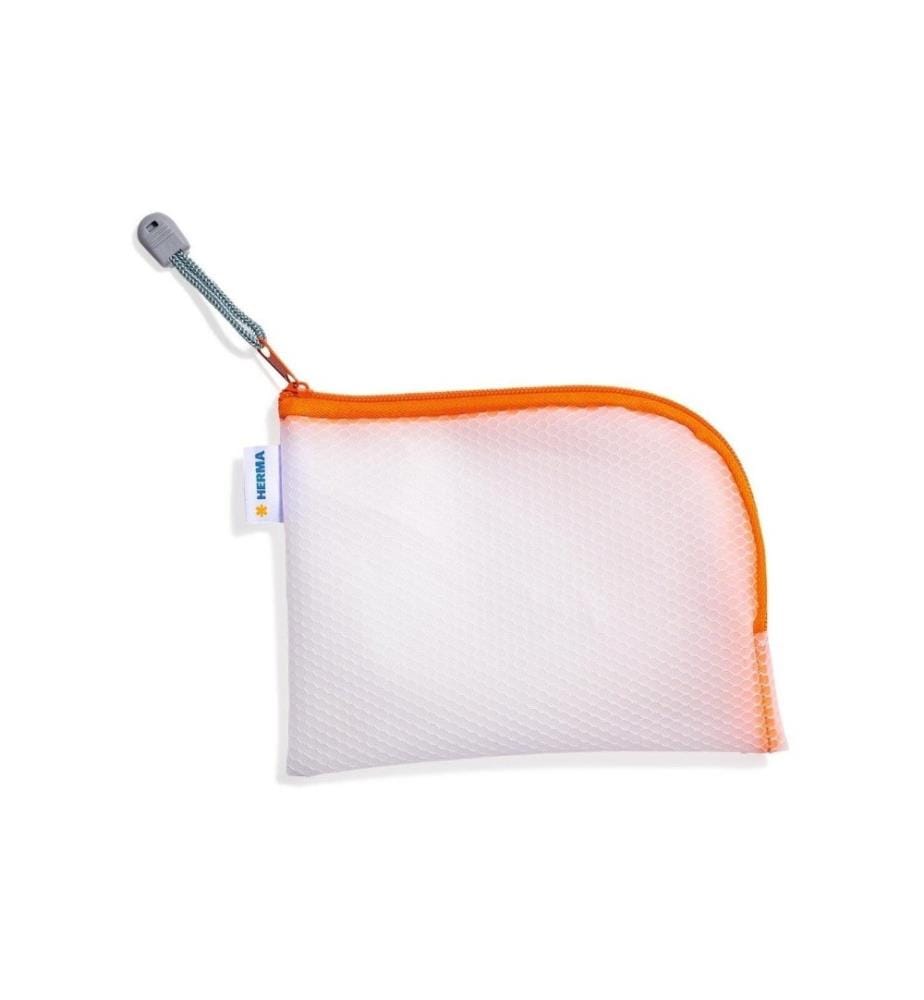 HERMA - Etui Mesh Bag A6, 10.5 x 14.8 cm, Orange/Weiss