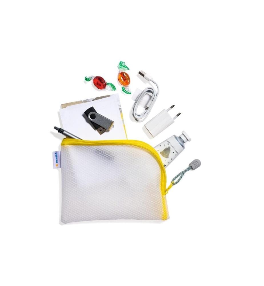 HERMA - Étui Mesh Bag A6, 10.5 x 14.8 cm, Jaune/Blanc