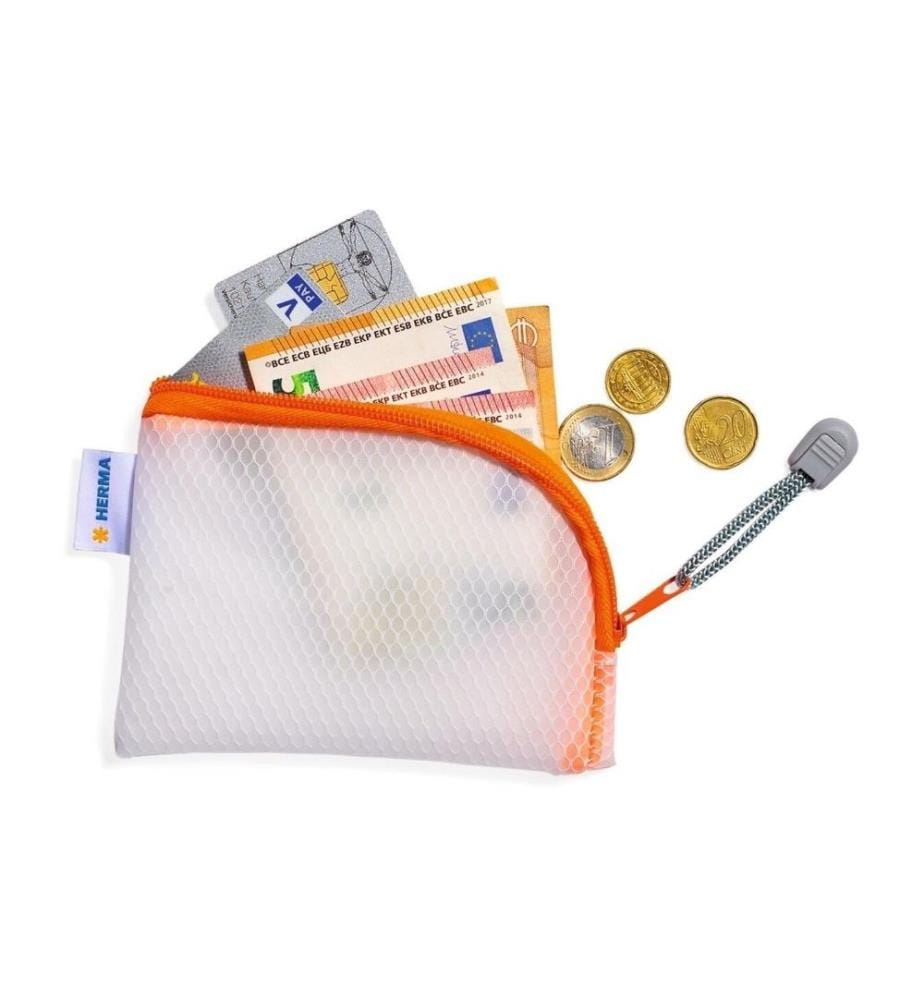 HERMA - Étui Mesh Bag A7, 7.4 x 10.5 cm, Orange/Blanc
