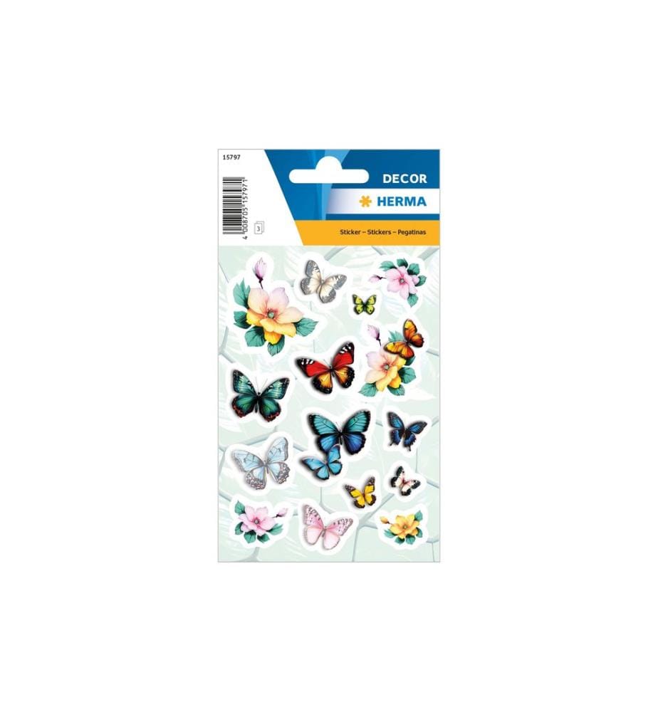 HERMA - Stickers Motivsticker Schmetterlinge 3 Blatt / 45 Sticker