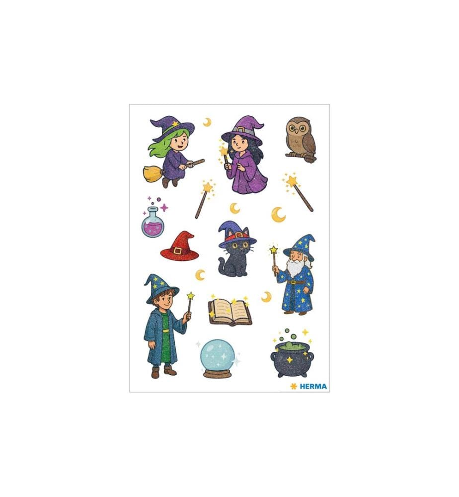 HERMA - Stickers Motivsticker Hexen Zauberer, Beglimmert 1 Blatt / 17 Sticker