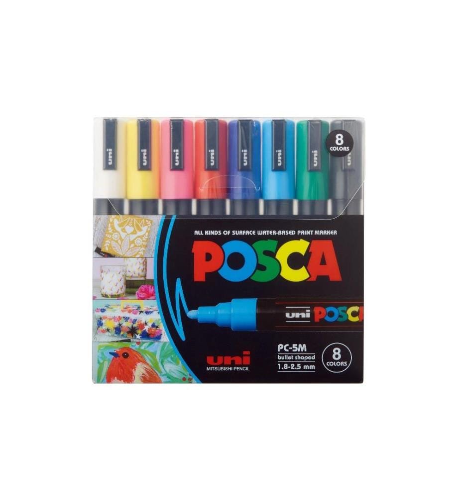 UNI - Marqueur indélébile POSCA 1.8 - 2.5 mm, 8 pièces