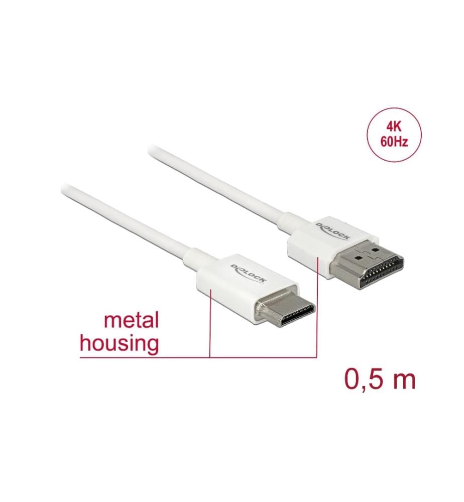DELOCK - Kabel 4K 60Hz HDMI - Mini-HDMI (HDMI-C), 0.5 m, Weiss