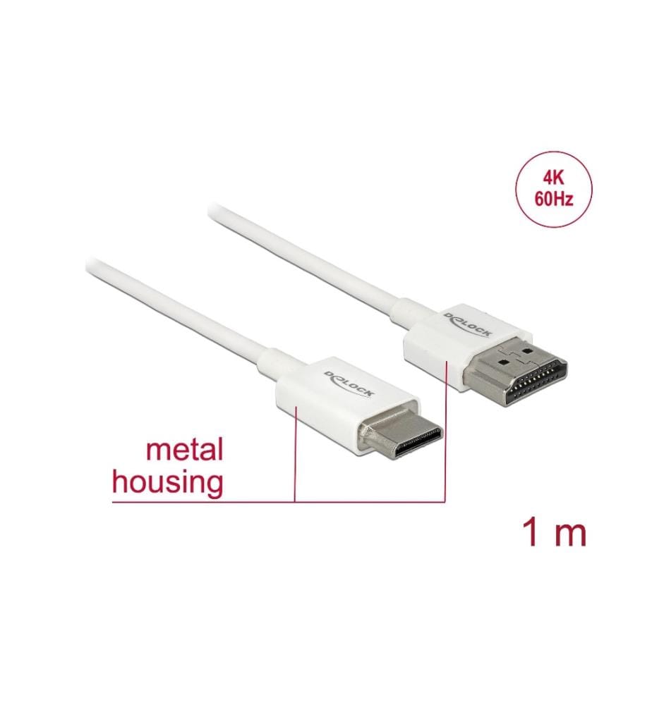 DELOCK - Kabel 4K 60Hz HDMI - Mini-HDMI (HDMI-C), 1 m, Weiss