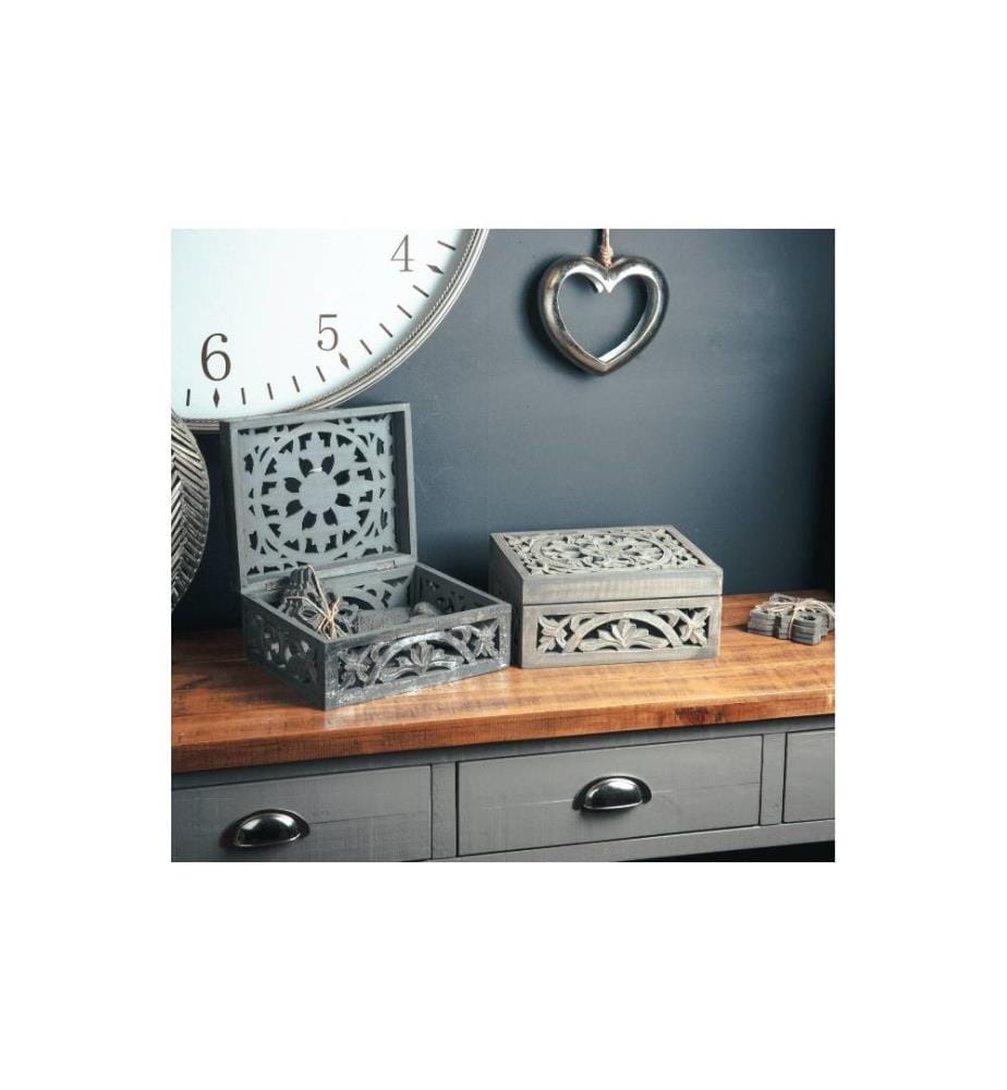 HILL INTERIORS - Aufbewahrung Holzbox Lustro geschlitztes Mangoholz, Schwarz
