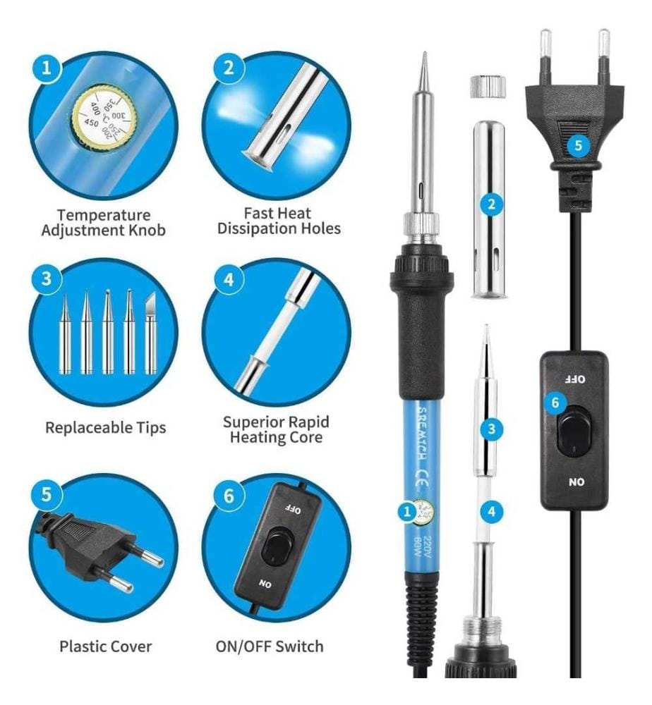 SREMTCH Soldering Iron Kit, 60 W 220 V Adjustabl… DeinDeal